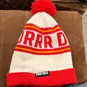 Fortnite Red and Cream Pom-Pom Beanie